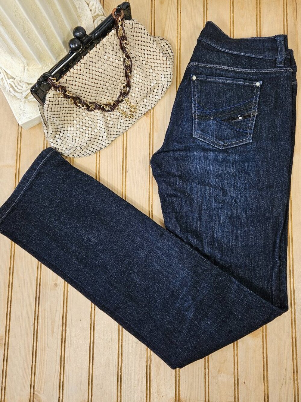 White House Black Market Size 0R Noir Slim Leg Embellished Jeans Dark Low Rise